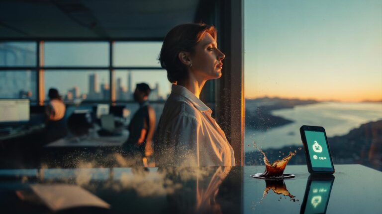 Illustration of a person pausing to ask 'Will this matter in five years?' to reduce daily stress